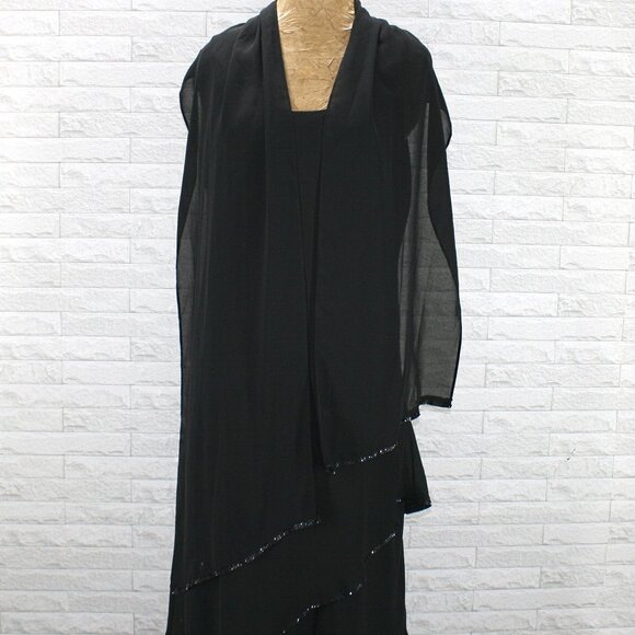 JEFFREY & DORA EVENINGS Gown Dress Sheer Formal Chiffon Shawl Black 2 Piece  10 - Picture 6 of 16